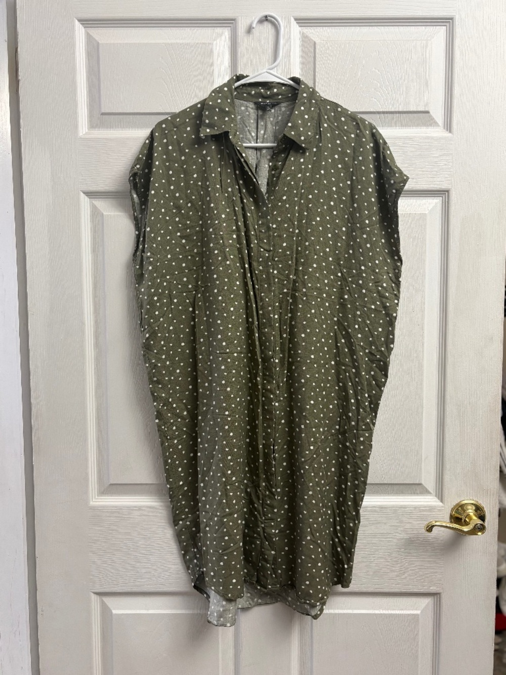 Women's Madison Green & White Button Front Collared Short Sleeve Dress